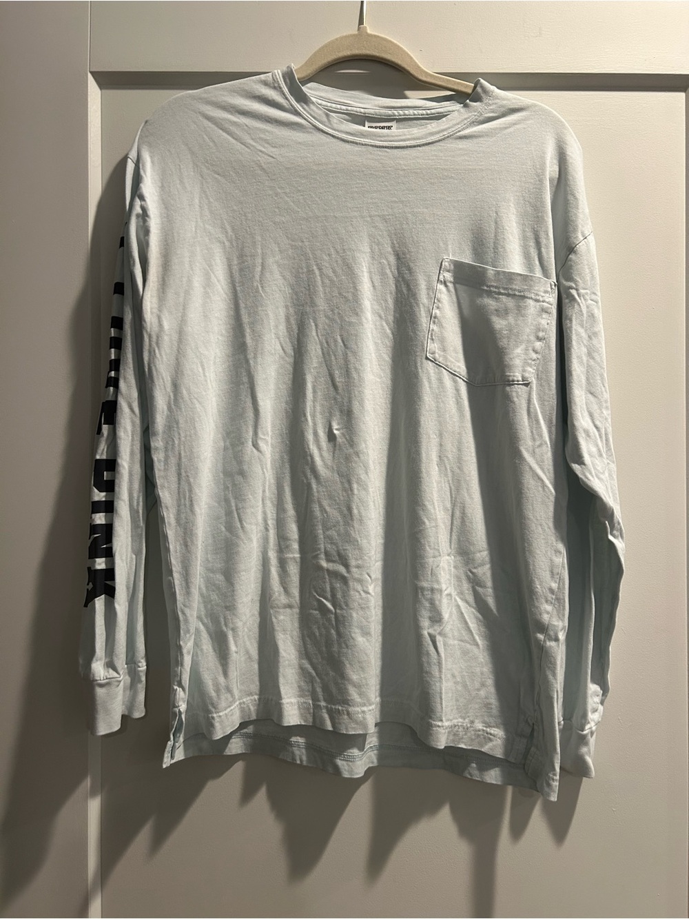 PINK Long Sleeve Pocket T-Shirt in Light Blue